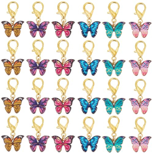 CRASPIRE 24Pcs 6 Colors Butterfly Shoe Charms Animal Boot Charm Bulk Gold Alloy Enamel Animals Decoration Shoelace Pendants with Lobster Claw Clasps for DIY Sneakers Trainers Shoes Keychains Bag