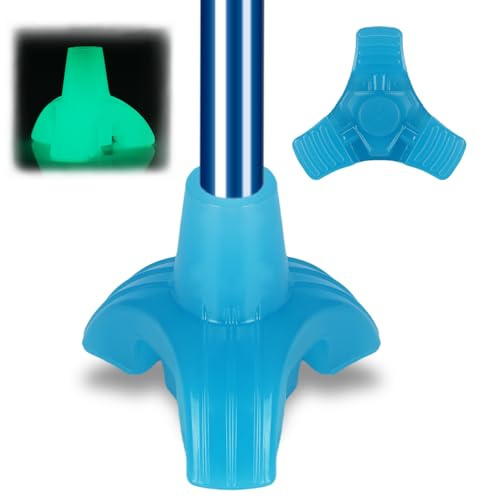 supregear Tripod Walking Cane Tip, Glow in The Dark, Non-Slip Rubber Base, Fits Most 3/4 Inch Canes and Walking Sticks, Enhances Stability and Visibility in Dark Conditions, Blue