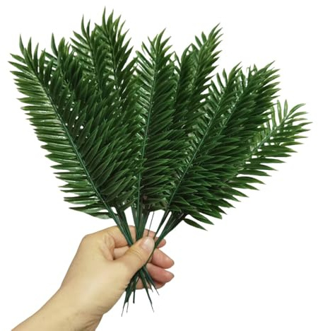 Urier Mini-Blätter, tropische Blätter, 27,9 cm, kleine künstliche Palmenblätter, künstliche Blätter für Dschungel-Party-Dekorationen, tropische Kuchendekorationen, 24 Stück