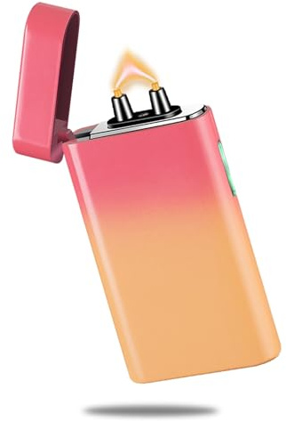 RSBYE Plasma Lighter Rechargeable USB C Electric Torch Lighter Big Arc Electric Lighters Dual Flame Cool Lighters with Upgrade Battery Safety Switch for Candles, Fireworks, Incense (PinkYellow)
