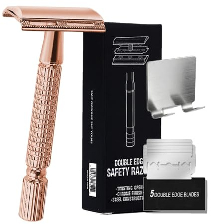 Mastros de seguridad, navegas de afeitar de seguridad para hombres,Herramienta de aseo de barba de doble borde - Facta navaja con 5 recargas para hombres, recortador de barba de precisión para afeitar