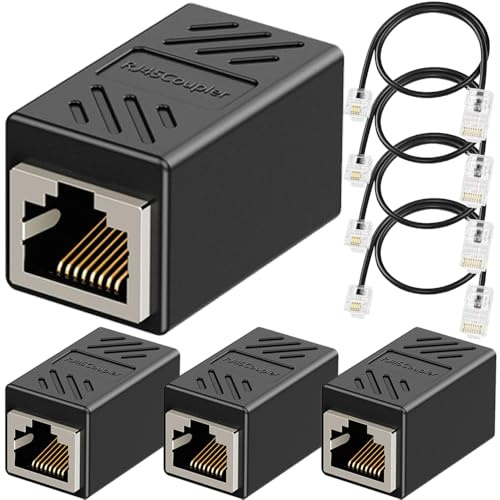 Xiatiaosann Telefonbuchse zu Ethernet Adapter Stecker, RJ11 6P4C Stecker zu RJ45 8P8C Buchse Adapter, Telefonbuchse zu Ethernet Kabel für Lanline, Fax, DSL (4Pack, Schwarz)