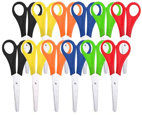 12 Packs Children Scissors, Blunt Tip Safety Scissors for Kids with CM Scale, Plastic Handle Stainless Steel Craft Scissors for School, Classroom, Office Supplie Art Craft Supplies(Multicolor