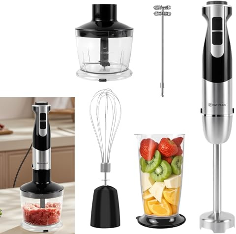 5-in-1 Stainless Steel Hand Blender, 1200W Electric Stick Blender with 12 Speed and Turbo Mode, Heavy Duty Immersion Blender, 700ml Beaker for Baby Food, Smoothies, Soup, BPA-Free