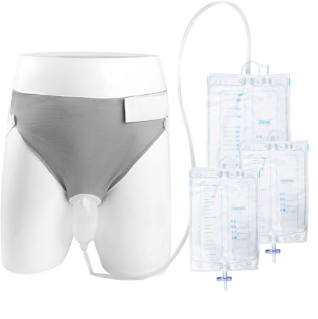 Urinsammler Urin-Drainage-Beutel für Männer, Urin-Sammler Portable Wearable Harninkontinenz-Unterhosen Wiederverwendbare Unterhosen-Komfort Breathable Urinkollektor (1000 ml*2 + 2000ml*1), Grau