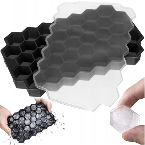 GXGM 1 Stück Eiswürfelform Silikon,Eiswürfelform mit Deckel,Eiswürfelformen & Eiswürfelschalen,Eiswürfeln Kugel,Eiskugelform,Silikonform Eiswürfel Form,Ice Cube Tray with Lid (Schwarz)