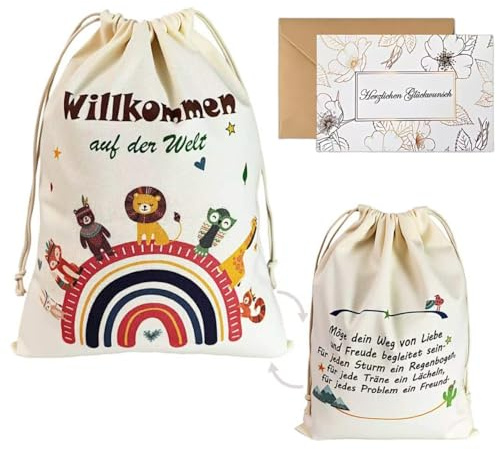 Seutgjie Geschenktüte Geburt Geschenke Geschenkpapier Baby Taufe Bunt mit Grußkarte Babygeschenke Verpackung für Junge Mädchen Schwangere Werdende Mütter