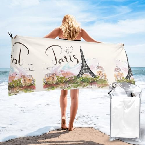 YUBVCF Toalla deportiva de microfibra de la Torre Eiffel, toalla de secado rápido, toallas absorbentes suaves para acampar