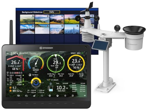 Bresser MeteoChamp Profi WLAN Wetterstation Funk mit 9 in 1 Außensensor | Innentemperatur und Außentemperatur, Luftfeuchtigkeit, Regenmesser, Windmesser, UV, Licht, WBGT, Wettervorhersage, App
