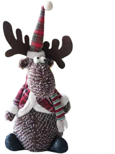 Bambola nordica seduta con figura di renna lavorata a maglia, rustica, per decorazioni rurali americane, perfetta per l'uso su tavoli, mensole o caminetti con lavorazione dettagliata (C)