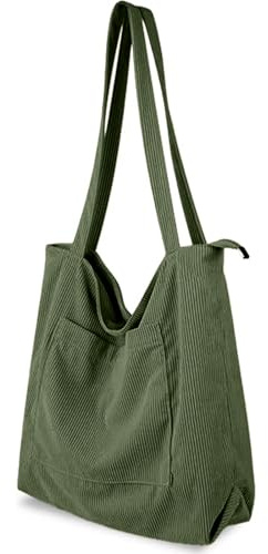 Flintronic Cord Tasche Damen Umhängetasche mit Reißverschluss, Handtasche Damen, Groß Tote Bag Shopper, Handtasche Schultertaschen Einkaufstasche, Tragetasche für Arbeit Reisen Einkaufen Schule Alltag