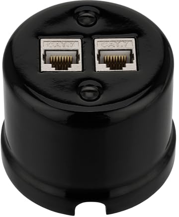 Scatola di rete in porcellana retrò CAT.7 2 ingressi, All-in-One, serie QR1, nero