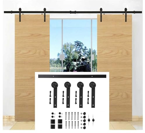 Barn Door Sliding Hardware Track Kit,Mortise and Tenon Joint Steel Hanging Rail and Pulley,with Anti-sway Device for Stable Sliding Door Hardware(180cm Orbit)