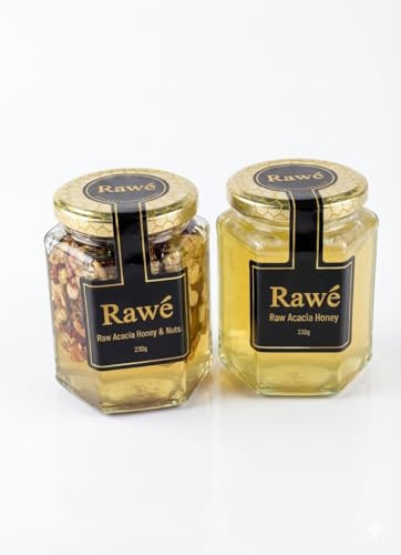 Rawé Raw Acacia Honey Set, 2 Pack, Luxury Gift Jars 330g and 280g