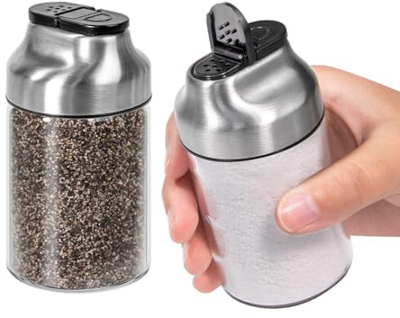 Glass Salt and Pepper Shakers Set, 120ml Salt Shaker with Adjustable Pour Holes, Set of 2 Salt Container, Salt Shaker Dispenser Modern Minimalist Style Kitchen Decor for Home Restaurant Cooking, BBQ