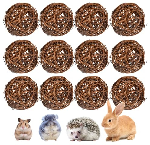 UOSIWYA 12 Stück Natur Rattanball Spielzeug, Kaninchen Spielzeug Meerschweinchen Vogel Kaubälle Nager Zubehör für Kleintiere Hasen Hamster Chinchilla Rennmäuse (6cm)