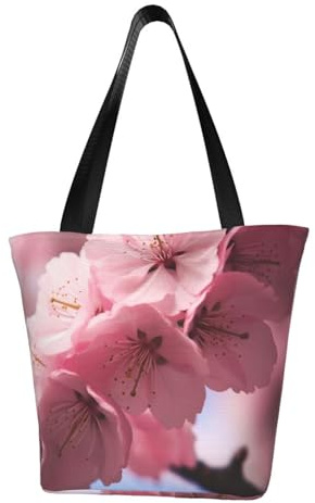 AABSTBFM Grand sac fourre-tout avec inscription « Donut » avec inscription « Pink Word » pour femmes et filles – Sac à bandoulière polyvalent, sac à main et sac de plage, Fleurs de cerisier roses