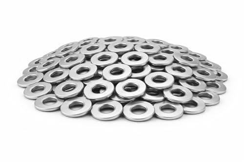 Arandela Plana M4 M5 M6 M8 M10 M12 M16, Acero Inoxidable A2 AISI 304, DIN 125, 100 Unidades, para Tornillos y Tuercas Inox (M6)