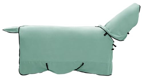 Hästfilt specialgrön 155 cm polyester, ventilerande, vattentät, vindtät, rivtålig, med justerbar rem för stall, vide, utomhus, övergång, vinter, skydd mot flugor och svett