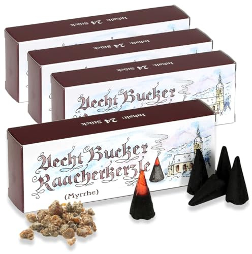 Bockauer Räucherkerzen Erzgebirgische Aecht Bucker Raacherkerzle - Echt, Räucherduft:4 Packs Myrrhe