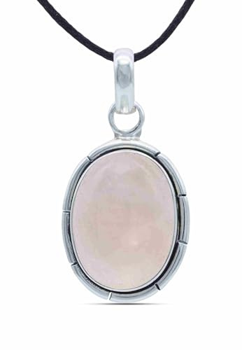 mantraroma Kettenanhänger 925 Silber Rosenquarz rosa Stein Edelstein Kettenanhänger Damen Sterling Silber Halskette Anhänger Geschenk (MAH-060-07)