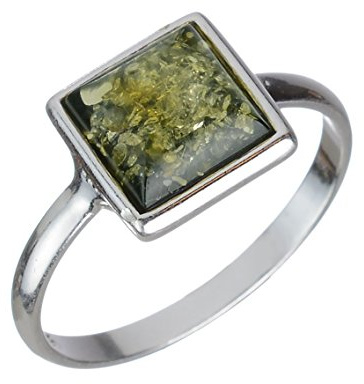 HolidayGiftShops Sterling Silver and Baltic Green Amber Small Square Adult Ring- size 6