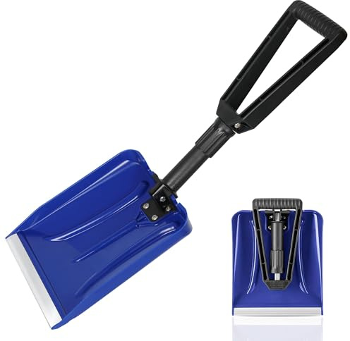 ORIENTOOLS Folding Snow Shovel with D-Grip Handle and Durable Aluminum Edge Blade, Emergency Snow Shovel for Car, Truck, Recreational Vehicle, etc.(Blade 9)