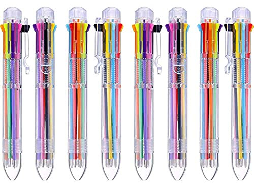 16 Packung Mehrfarbig Stifte 8 in 1 Versenkbare Kugelschreiber 8 Farben Transparent Barrel Kugelschreiber für Büro Schulbedarf Geschenk