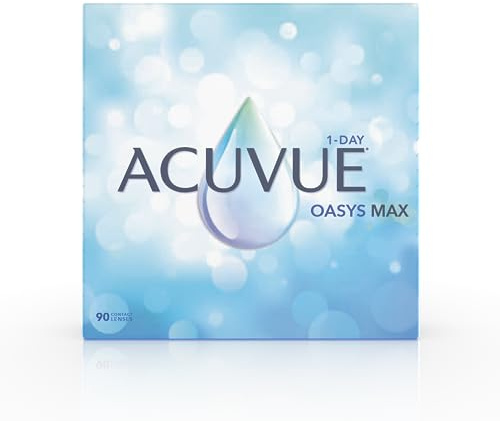 ACUVUE OASYS MAX 1-Day Tageskontaktlinsen – Helfen dabei, das Gefühl von müden & trockenen Augen zu reduzieren – 90 Tageskontaktlinsen mit -5.00 dpt und BC 8.5 – UV Schutz & angenehmes Tragegefühl