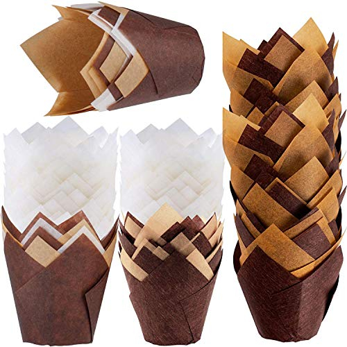 WJMY Tulpen Muffinförmchen Papier Tulpenförmchen Backförmchen 200Stk Papierförmchen Förmchen in Tulpenform Natürliches Backpapier für Cupcakes Muffins