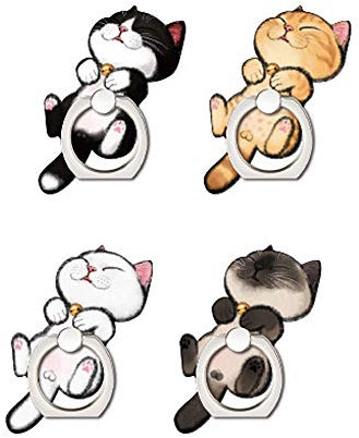 gShopVV Set of 4 Funny Cute Cat Cell Phone Ring Holder Stand Adjustable Universal Rotates 360° and Swivels180° Finger Alloy Ring Holder for iPhone