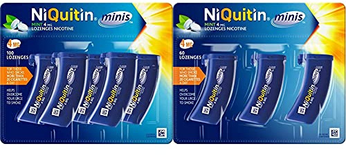 NiQuitin Mini Mint Lozenges – 4 mg, 100 Minis – Stop Smoking Aid & Mini Mint Lozenges – 4 mg, 60 Minis – Stop Smoking Aid