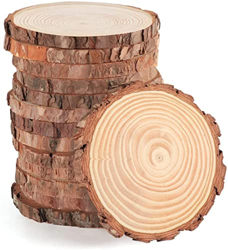 Dischi Legno Senza Buco Diametro 12-14cm10mm Spessore 10 Pz Naturale Legno da Decorare Natale Fai da Te Segnaposto Adatti per Pirografo, Intagliare, Disegnare