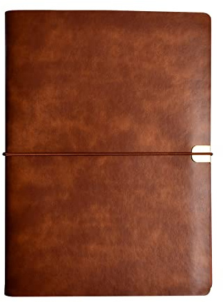 Catime Cuaderno de Cuero Artificial, Diario de Viaje de Piel con 80 Páginas en Blanco, Bloc de Notas Vintage, Cuaderno de Hojas Sueltas A5, 23x17 cm (Marrón + Papel Kraft)