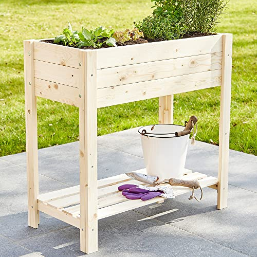 zooprinz Hochbeet Natur – Kiefernholz mit Ablage & Innenvlies | Pflanztisch aus massivem Kiefernholz mit stabiler Ablage & Innenvlies – für Garten, Terrasse und Balkon