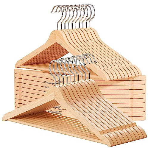 OGIVO Kleiderbügel Holz 30er Set (Natur) 360° drehbarer Haken | Einkerbungen an den Schultern, Hangers Clothes, 360° drehbarer Haken
