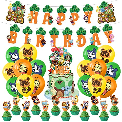 32-Teilige Geburtstag Dekoration Set - Luftballons, Banner, Cake Topper für Kinder