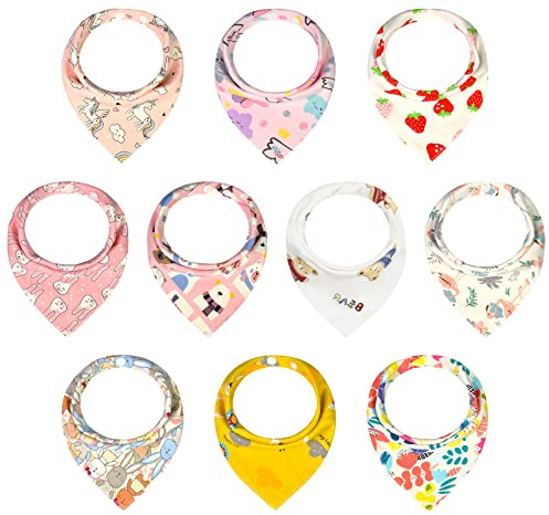GRPSKCOS Baby Dribble Lätzchen für Jungen Mädchen 10er-Pack Beißbandana Sabberlätzchen mit Verstellbaren Druckknöpfen Weich und Saugfähig