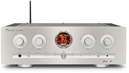 Vincent SV-237 MKII High-End HiFi Hybridverstärker, Warmer dynamischer Röhren-Sound, mit Bluetooth-Streaming und LED-Beleuchtung, 4 schraubbare Lautsprecher-Anschlüsse, Silber