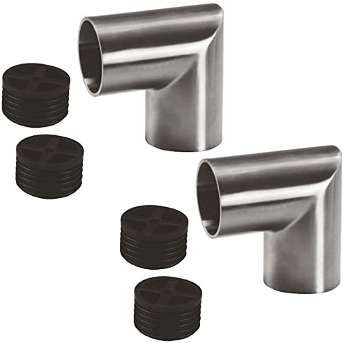 2 x Edelstahl Rundbogen 90° eckig inkl. 2 Adapter für Holzhandlauf Ø 42 mm
