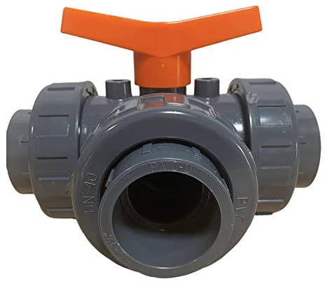 PVC 3-Wege Kugelhahn D 40 T-Bohrung Klebemuffe – PVC-U Ventil für Wassertechnik, Pool & Industrie