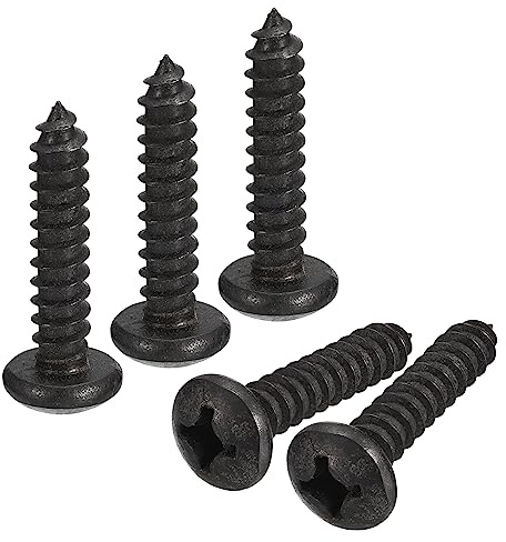 uxcell 1/4 x 1 Phillips Pan Head Self-Tapping Screw, 25pcs - 304 Stainless Steel Round Head Wood Screw Full Thread (Black)