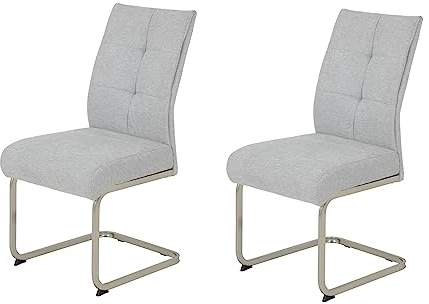 Hela Tische, 2er Set Esszimmerstuhl INES, Schwingstuhl, XL-Stuhl, Webstsoff Grau, Komfortsitz Federkorb, Metallgestell Edelstahloptik