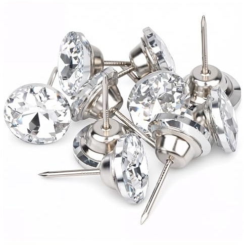WedDecor 10 Stück Kristallkopf-Polsternägel, Polsternägel, Daumen, dekorative Pinnnadeln für Sofa, Bett, Kopfteil, Wand, Möbel, DIY, Basteln, Dekoration, 22 mm, Silber
