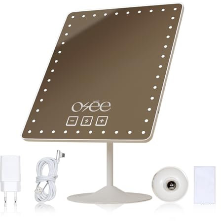 Osée - Glowy Beauty Mirror – Professioneller beleuchteter Spiegel, natürliches Licht, 42 LEDs, dimmbar, Touchscreen kratzfest & 360° Ausrichtung