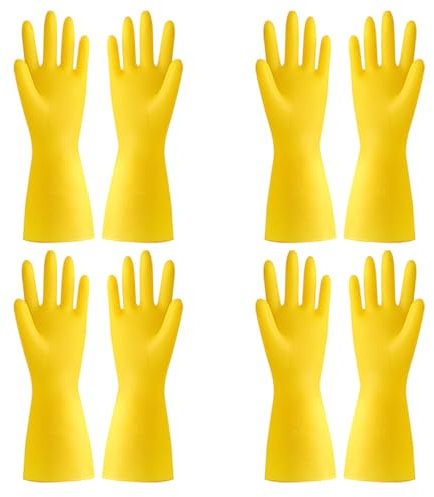 ACMEDE 4 Pairs Household Rubber Gloves | Yellow Gloves | Washing Up Gloves | Non Slip Cleaning Gloves | Bathroom and Kitchen Gloves | Dishwashing Gloves | Heavy Duty Rubber Gloves
