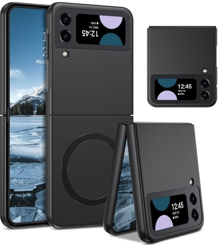 YINLAI for Samsung Galaxy Z Flip 4 Magnetic Case [Compatible with Magsafe] Skin Feeling Slim Frosted Translucent Shockproof Phone Case for Women Girls Phone Case for Samsung Z Flip4 5G 6.7, Black