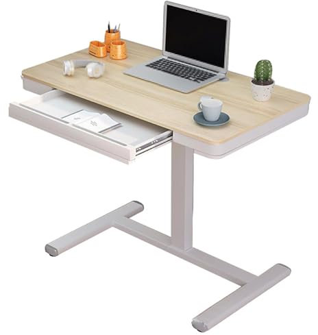 Beistelltisch mit Rollen Höhenverstellbar Nachttisch mit Kunstfaserplatte, Laptop Nachttisch, Mobiler Arbeitszimmer Nachttisch mit Schubladen für Haus, Büro(Yellow,90 * 50 * 70 cm)