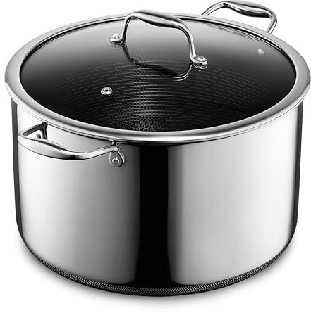 HexClad Hybrid Nonstick 12-Quart Stockpot with Tempered Glass Lid, Stay-Cool Handles, Dishwasher-Friendly, Oven-Safe Up to 900°F, Induction Ready, Compatible with All Cooktops