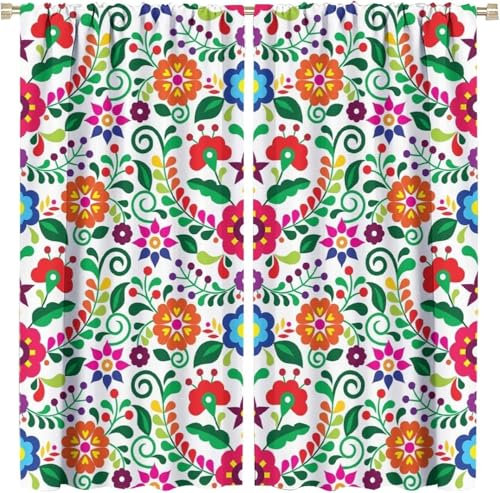 Vorhang Blickdicht Gardinen Mit Ösen - 2 Stücke 140 (B) X 160 (H) cm Verdunklungsvorhänge 3D Bunte Retro-Blumen Muster Thermovorhang Für Kinderzimmer Schlafzimmer Weihnachtsgardinen 9426352189209